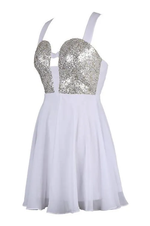 Sexy A-line Straps Chiffon White Homecoming Dress With Sequins  TR0155