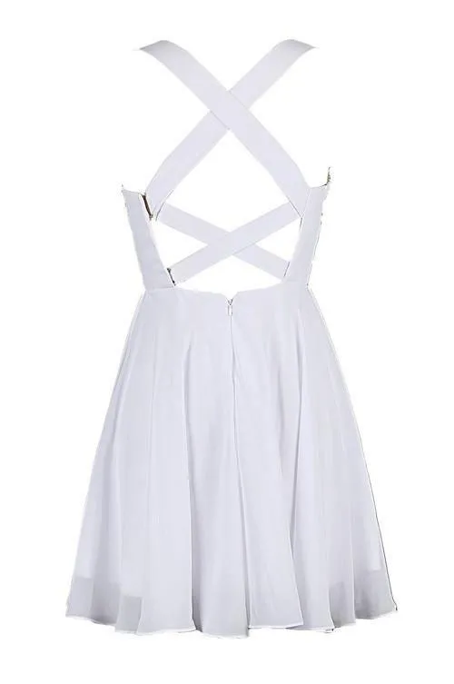 Sexy A-line Straps Chiffon White Homecoming Dress With Sequins  TR0155