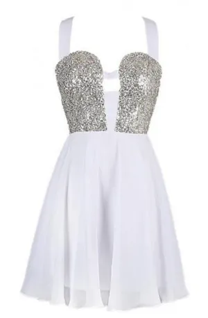 Sexy A-line Straps Chiffon White Homecoming Dress With Sequins  TR0155