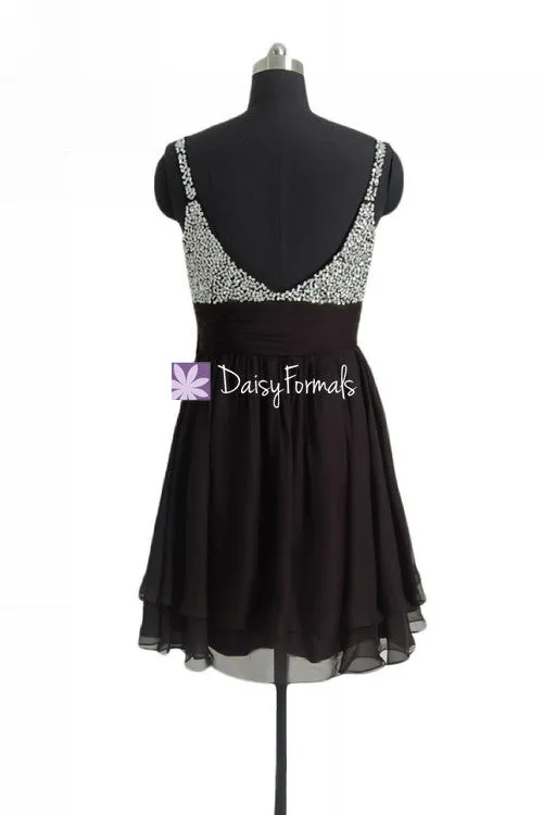 Short beaded prom dress Little Black Party Dress Miniskirt Dress Graduation Dress (PR29034S)