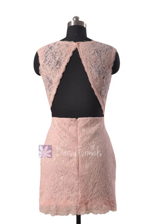 Short Blush Pink Lace Dress Blush Pink Vintage Lace Bridesmaid Dress (BM2530B)