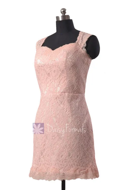 Short Blush Pink Lace Dress Blush Pink Vintage Lace Bridesmaid Dress (BM2530B)