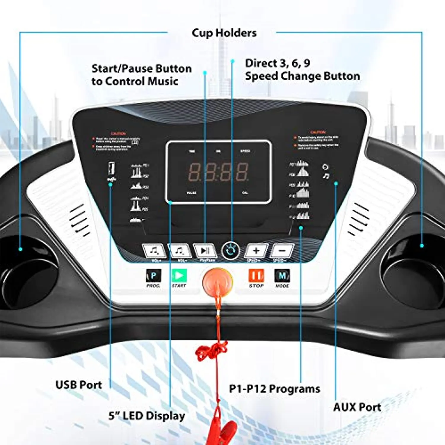 Treadmills for Home, 2.5HP Portable Foldable Treadmill with 15 Pre Set Programs and LED Display Panel