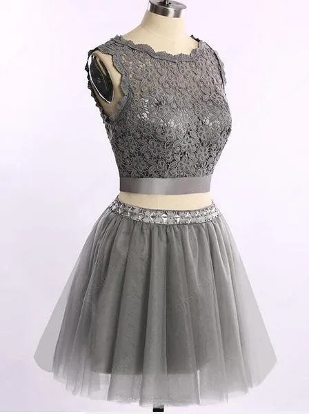Two Pieces Grey Homecoming Dress Short Prom Dress TR0025