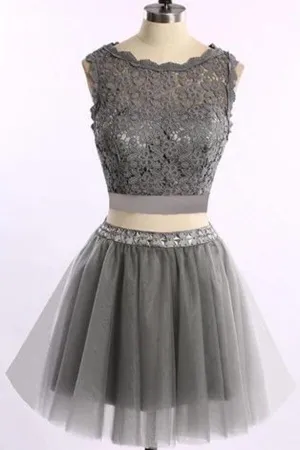 Two Pieces Grey Homecoming Dress Short Prom Dress TR0025