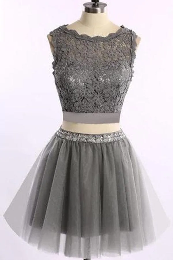 Two Pieces Grey Homecoming Dress Short Prom Dress TR0025
