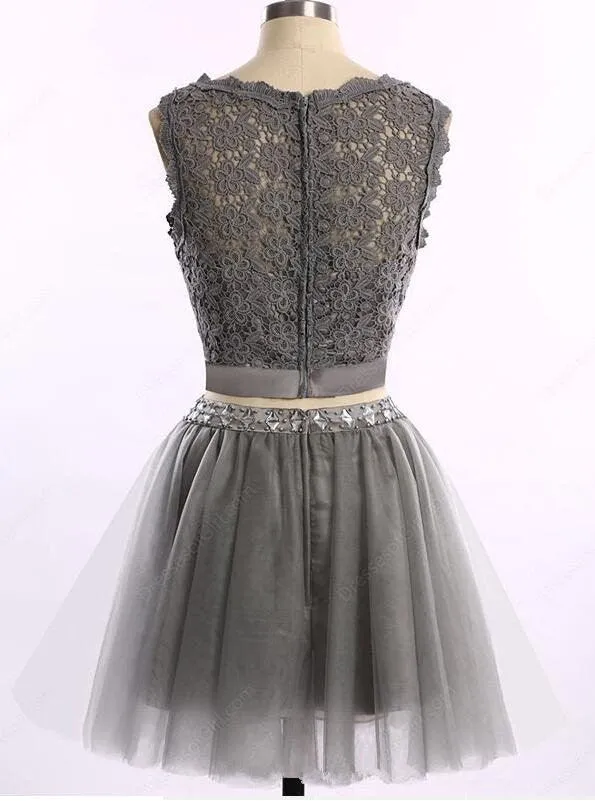 Two Pieces Grey Homecoming Dress Short Prom Dress TR0025