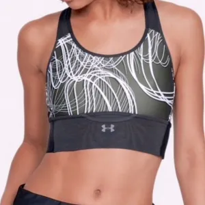 UNDER ARMOUR SET of 2 Black Print Compression Sports Bras Sz Large black gray