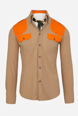 Upland Performance Field Shirt in Sand with Blaze Orange