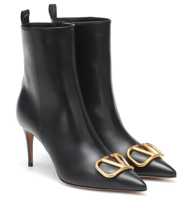 Valentino Garavani Leather VLogo 80 Ankle Bootie