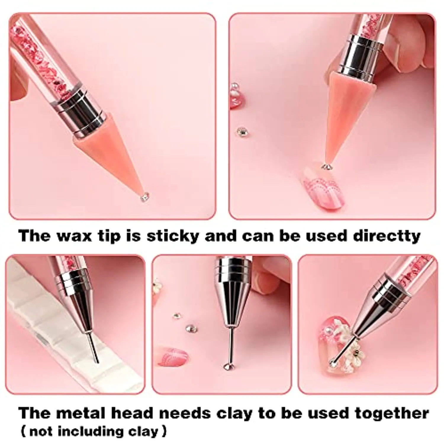 Wax Pencil for Rhinestones Wax Pen Rhinestone Picker Dotting Pen 2 Pieces Acrylic Handle Dual-Ended Rhinestones Pen Applicator Jewel Picker Tool with 4 Extra Wax Tips and 1 Nail Art Tweezer