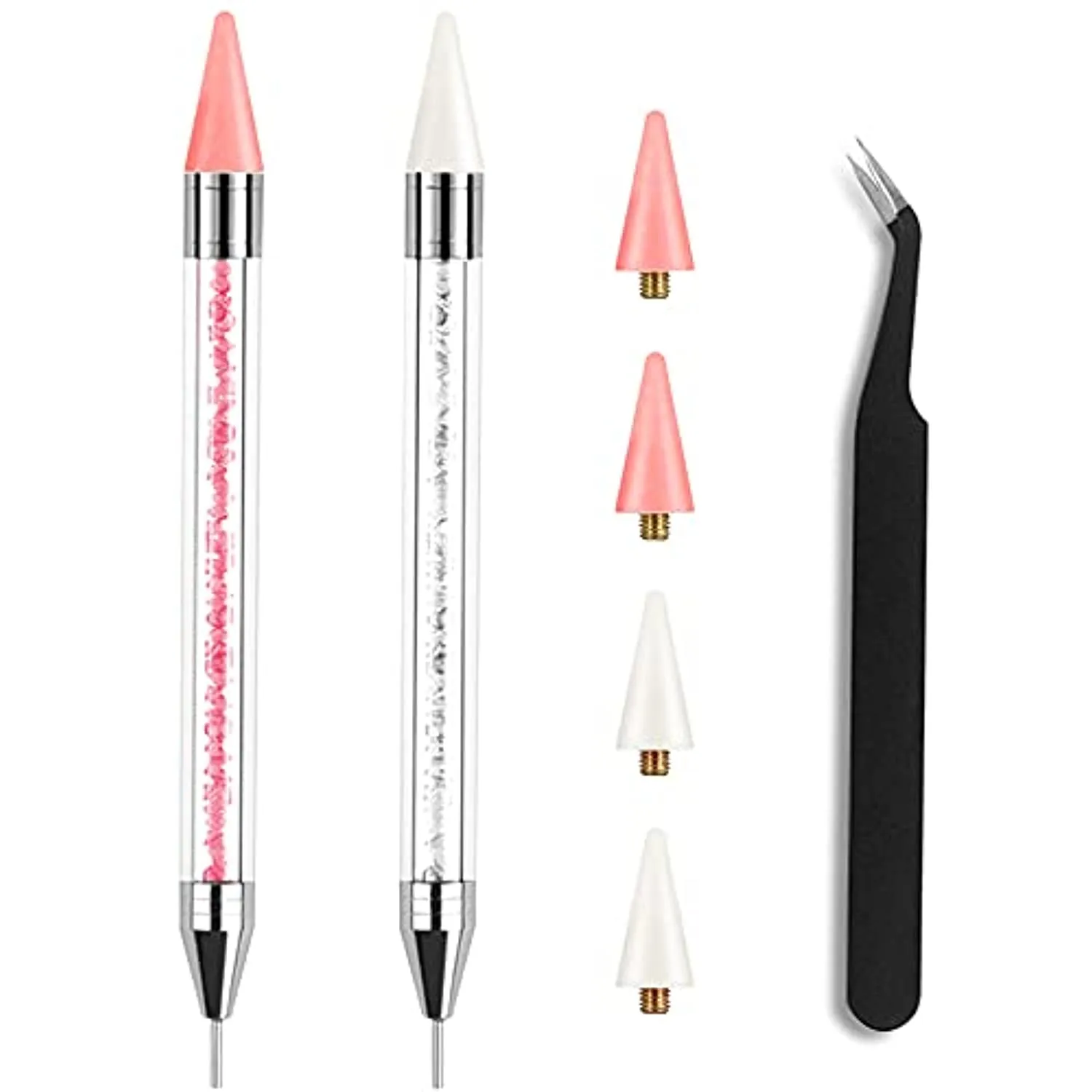 Wax Pencil for Rhinestones Wax Pen Rhinestone Picker Dotting Pen 2 Pieces Acrylic Handle Dual-Ended Rhinestones Pen Applicator Jewel Picker Tool with 4 Extra Wax Tips and 1 Nail Art Tweezer
