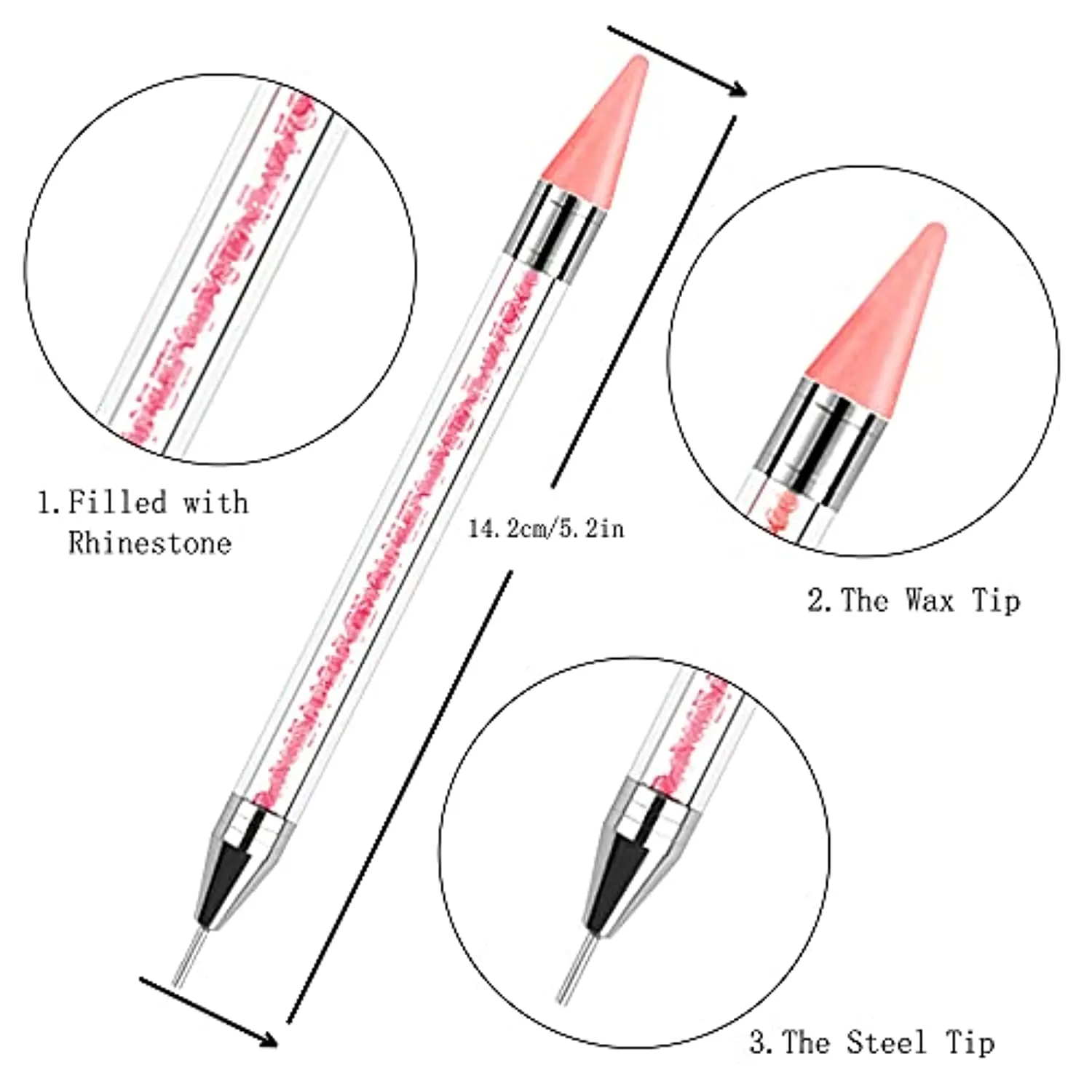 Wax Pencil for Rhinestones Wax Pen Rhinestone Picker Dotting Pen 2 Pieces Acrylic Handle Dual-Ended Rhinestones Pen Applicator Jewel Picker Tool with 4 Extra Wax Tips and 1 Nail Art Tweezer