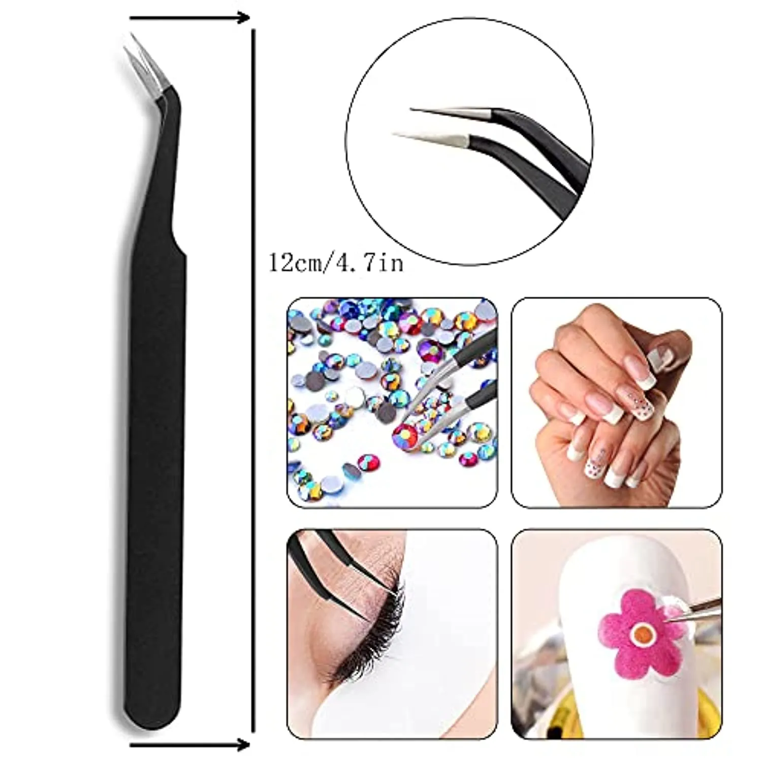Wax Pencil for Rhinestones Wax Pen Rhinestone Picker Dotting Pen 2 Pieces Acrylic Handle Dual-Ended Rhinestones Pen Applicator Jewel Picker Tool with 4 Extra Wax Tips and 1 Nail Art Tweezer