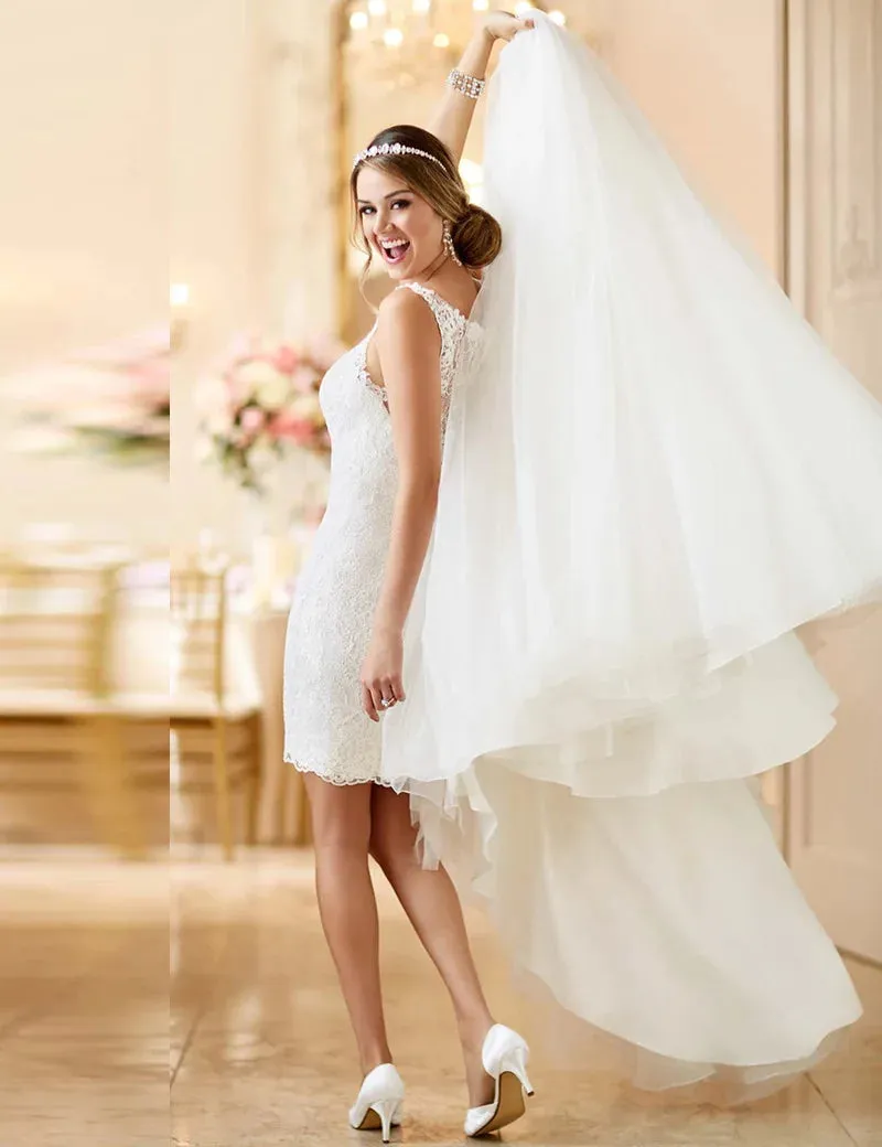 Wedding Dress With Detachable Skirt See Through Back Bridal Gowns Lace