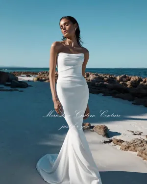 Wedding Guest Dresses: Wedding Dresses Sleeveless Strapless Beach Bride Dress