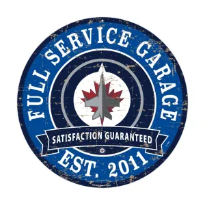 Winnipeg Jets Wall Sign - 22" Round Distressed Garage