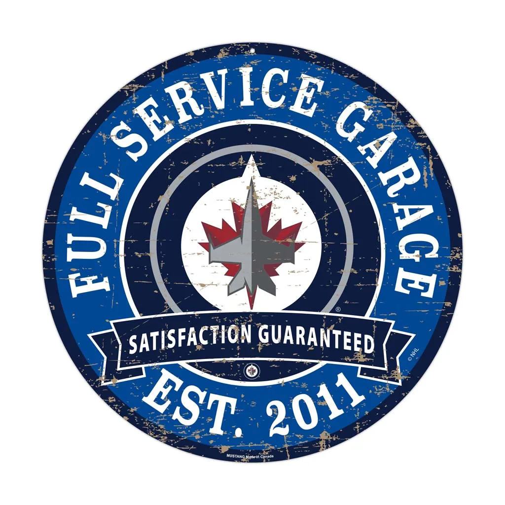 Winnipeg Jets Wall Sign - 22" Round Distressed Garage