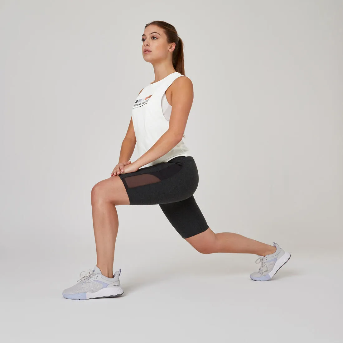 Women's Crew Neck Cotton Fitness Tank Top 500 Cosmeto - Glacier
