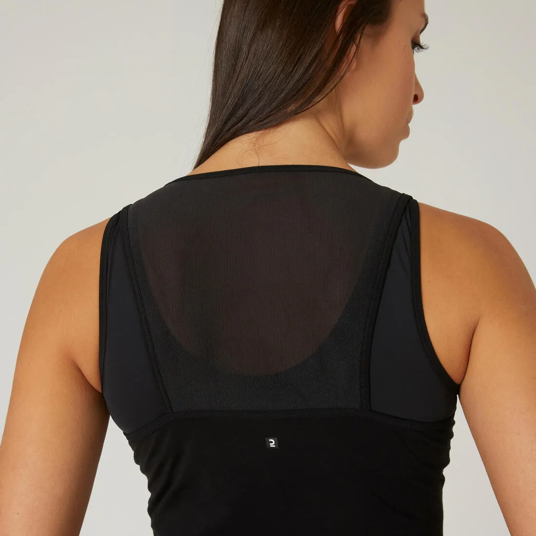 Women's Slim-Fit Crew Neck Cotton Fitness Tank Top 900 with Built-In Bra - Black