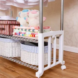 XQY Drying Rack Hangers Airer Clothes Stainless Steel Double Lever Floorstanding Telescopic Drying Rack Indoor Balcony Hanging Clothes Double Layer Shelf Clothes Rack
