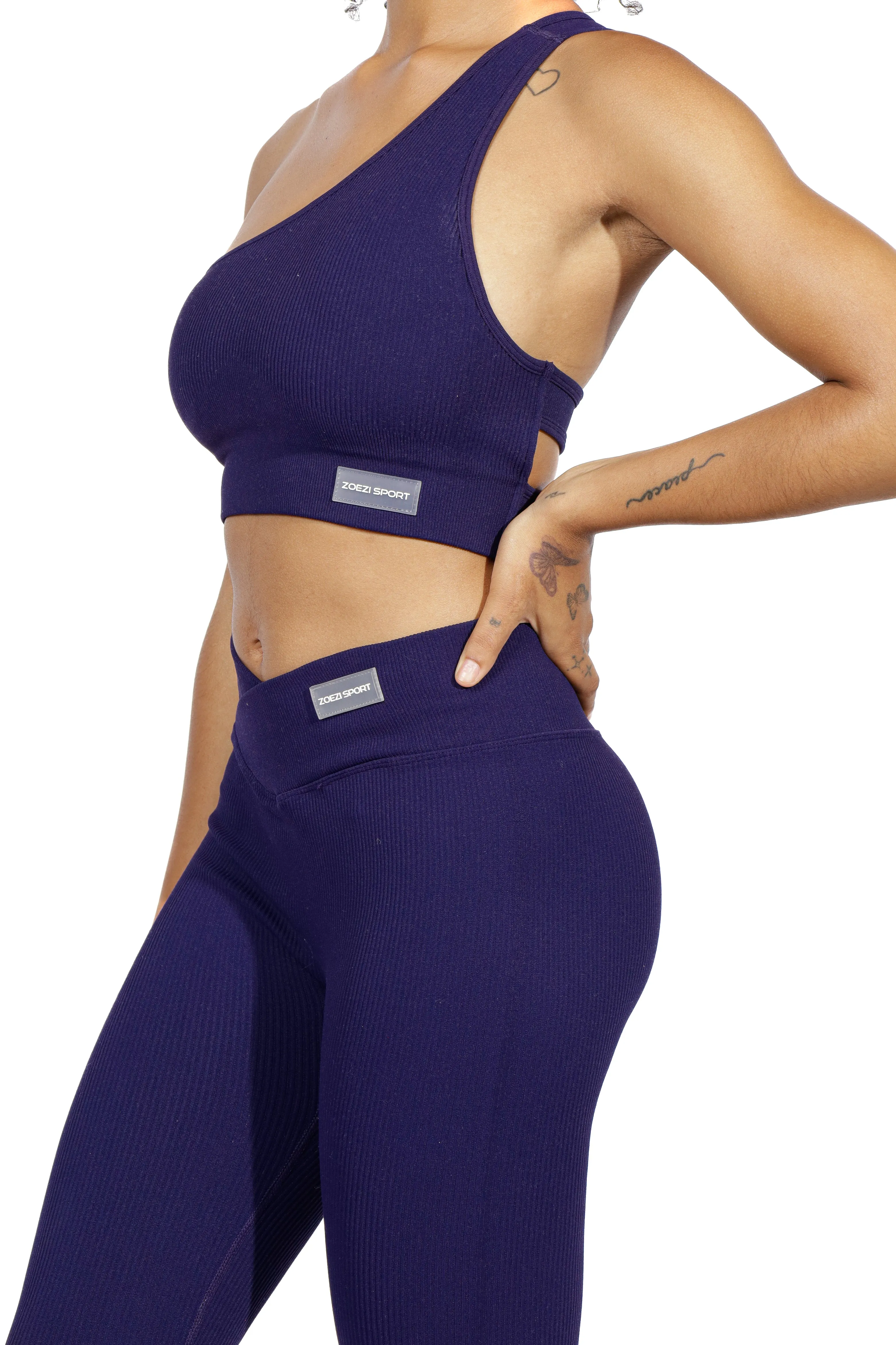 Yahya Ribbed One Strap Caged Back Sports Bra Top
